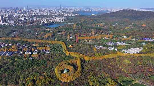 江苏南京灵山风景区前湖秋天秋色航拍