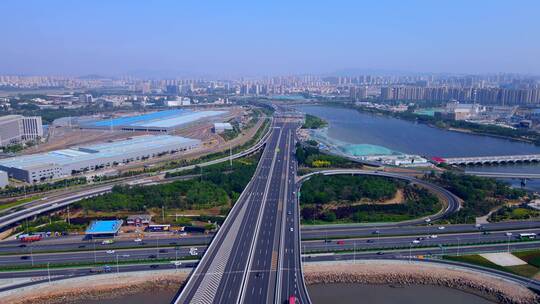 航拍青岛跨海大桥高速公路景观 4k