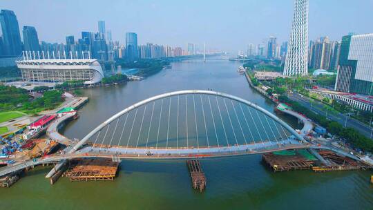 广州海心桥建设中多镜头最新航拍视频素材模板下载