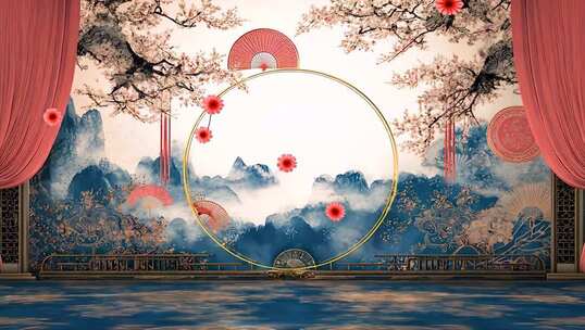 唯国风舞台亭台背景 古风建筑大屏舞台背景