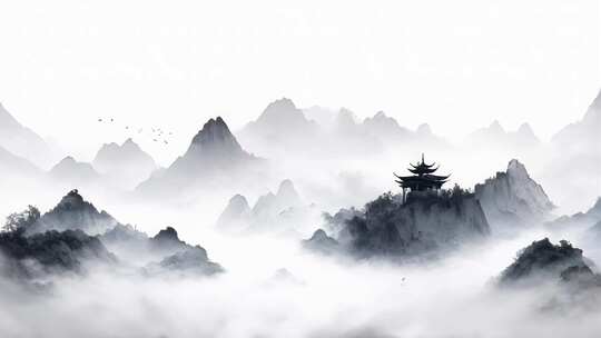 中国山水云雾中国风水墨画背景