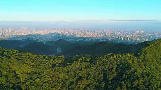 航拍广州白云山日出 眺望广州城区