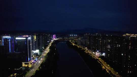 江西宜春城市夜幕降临晚霞夜景航拍