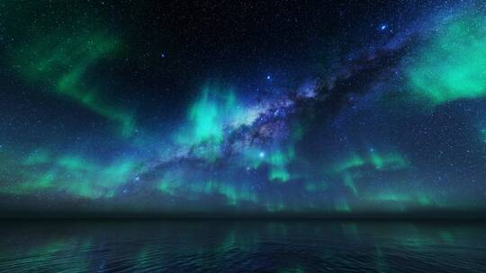 大海湖泊银河星系极光之夜视频素材模板下载