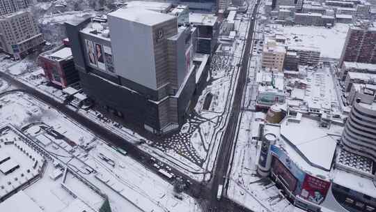 郑州大卫城航拍下雪视频素材模板下载
