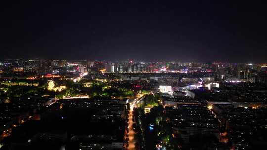 航拍山东济南老城区城市夜景