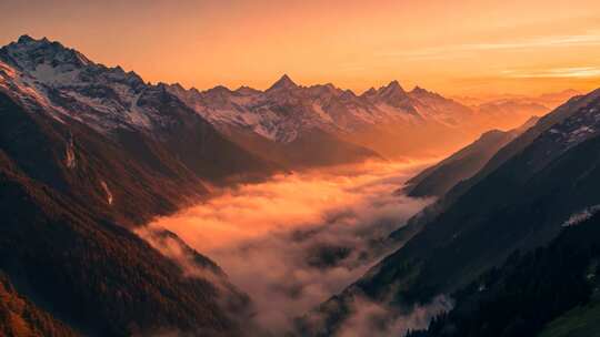 震撼雪山日落美景