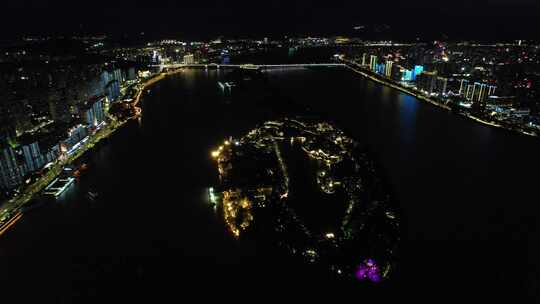 浙江温州城市夜景灯光航拍