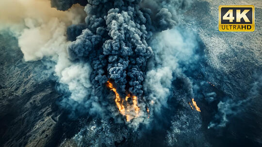 火山口火山爆发岩浆流动4K视频素材6