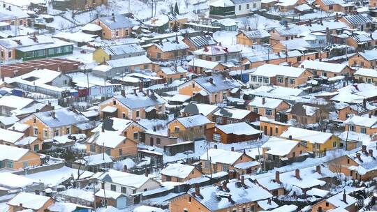 中国黑龙江冬季横道河子小镇雪乡航拍