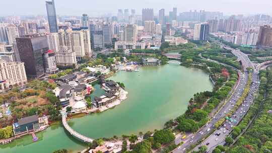 南宁民歌湖国际音乐小镇航拍视频素材