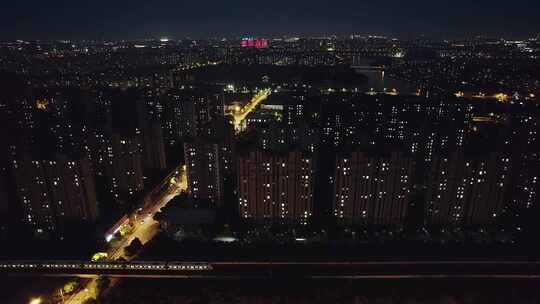 航拍上海城市轨道交通夜景