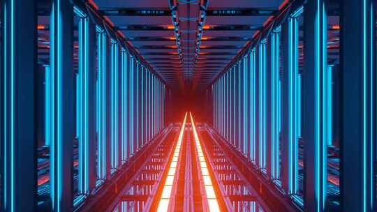 环状发光蓝橙电影隧道