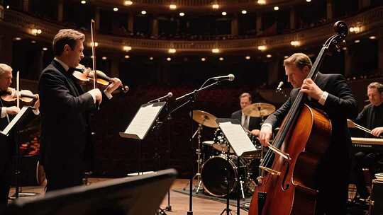 乐团在音乐厅演奏弦乐