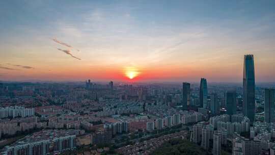 广东东莞城市日落晚霞航拍延时4K