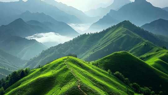 航拍山峰云海仙境云贵高原高山绿色自然风景