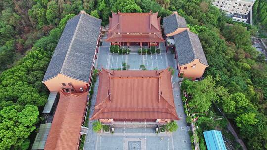 航拍上海小昆山九峰寺建筑风光