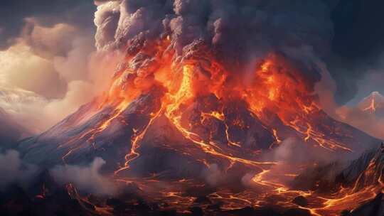 火山爆发火山喷发岩浆 岩浆流动火山口