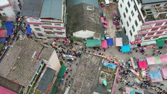 农村集贸市场菜市场农贸市场集市赶集航拍