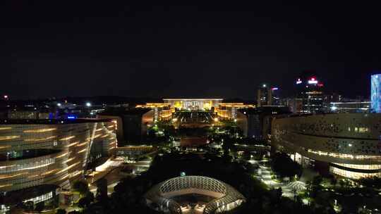 航拍福建泉州市政府市民广场夜景灯光