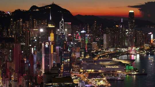 香港维多利亚港夜景航拍