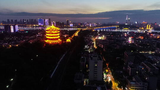 黄鹤楼 夜景航拍延时 长江 长江大桥视频素材模板下载