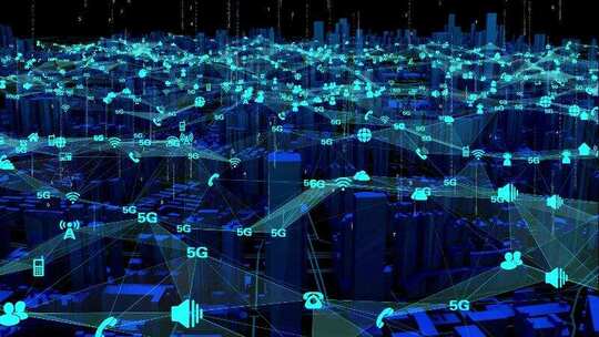 城市高楼建筑被5g网络信号覆盖