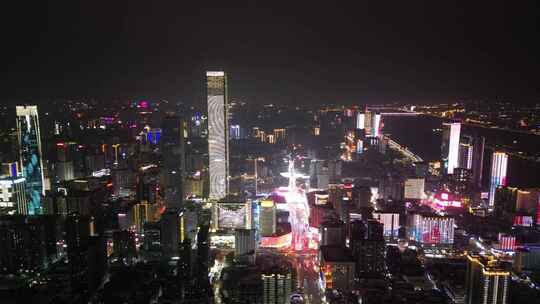 湖南长沙国金中心世贸大厦五一商圈夜景航拍