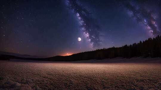 雪地星空月夜自然风光