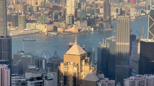 香港太平山顶远眺城市高楼维多利亚港