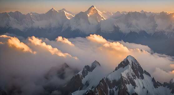 雪山云雾阳光山峰云海日出自然生态环境风景