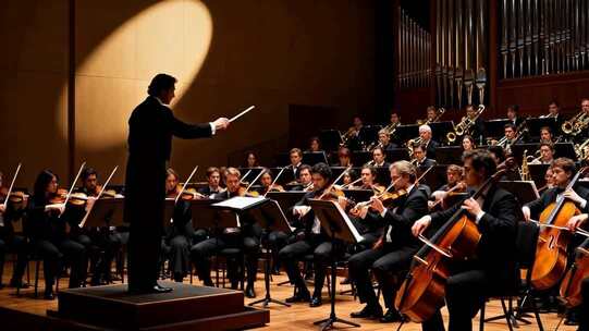指挥家指挥交响乐团演奏