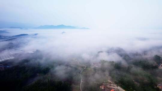 广州从化区桂峰村美丽乡村云海日出晨雾航拍