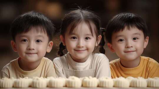 童趣融融：三个孩子与中式糕点的温馨时刻