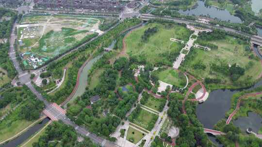 四川眉山东坡城市湿地公园航拍