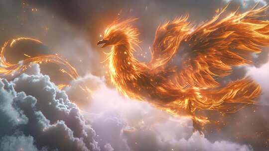 火焰凤凰云端飞翔特效素材