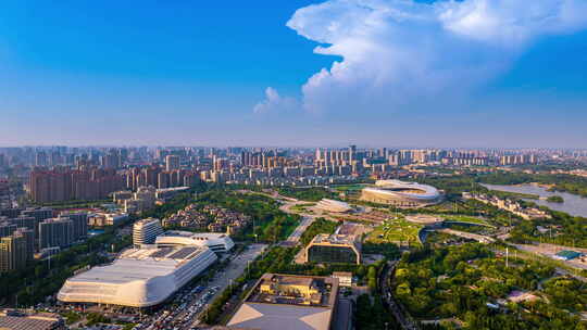 中国河北唐山南湖旅游景区航拍全景