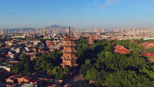 秋天的晴天，泉州开元寺，航拍泉州城市风光