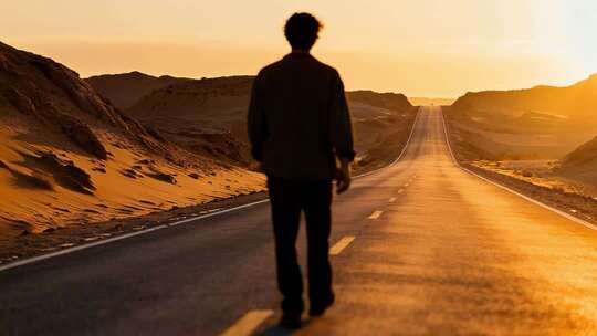 公路上的独行男子