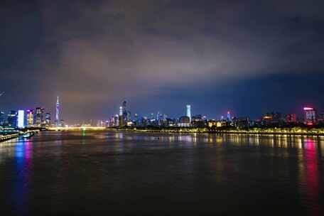 广州城市夜景珠江广州塔大景远景全景延时