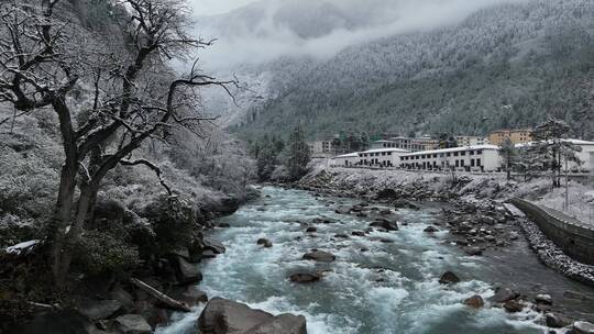 西藏察隅县雪山河流航拍视频素材模板下载