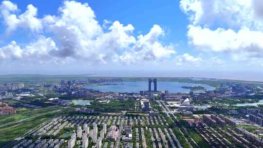 航拍上海临港新片区  滴水湖全景