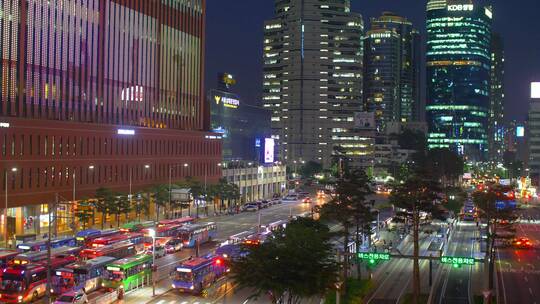 航拍首尔街头夜景