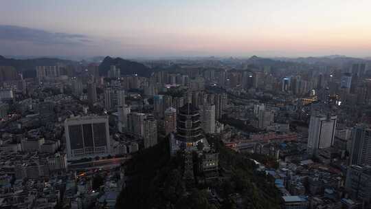 贵阳东山寺晚霞夜幕降临航拍