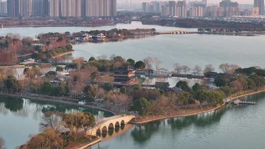 京杭运河苏州石湖景区湖中美景（航拍素材）