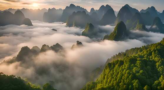 桂林山水合集山峰云海群山云雾缭绕自然风景