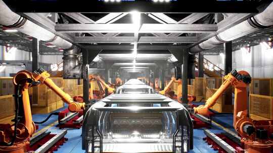 汽车工厂机械臂自动化生产汽车