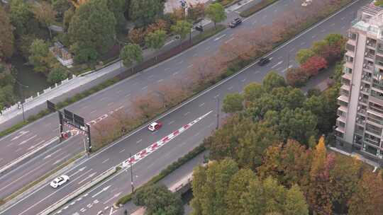 杭州临平区城市街道景色航拍