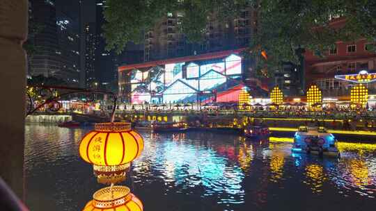 成都东门码头夜游锦江夜景游船河流实时