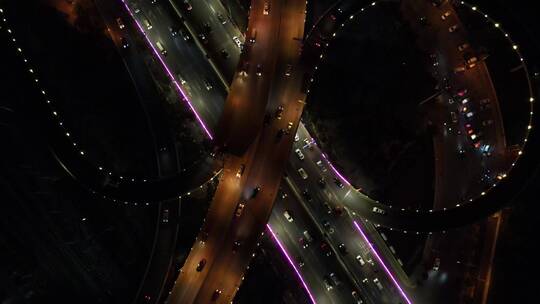 航拍云南昆明城市夜景交通高架桥